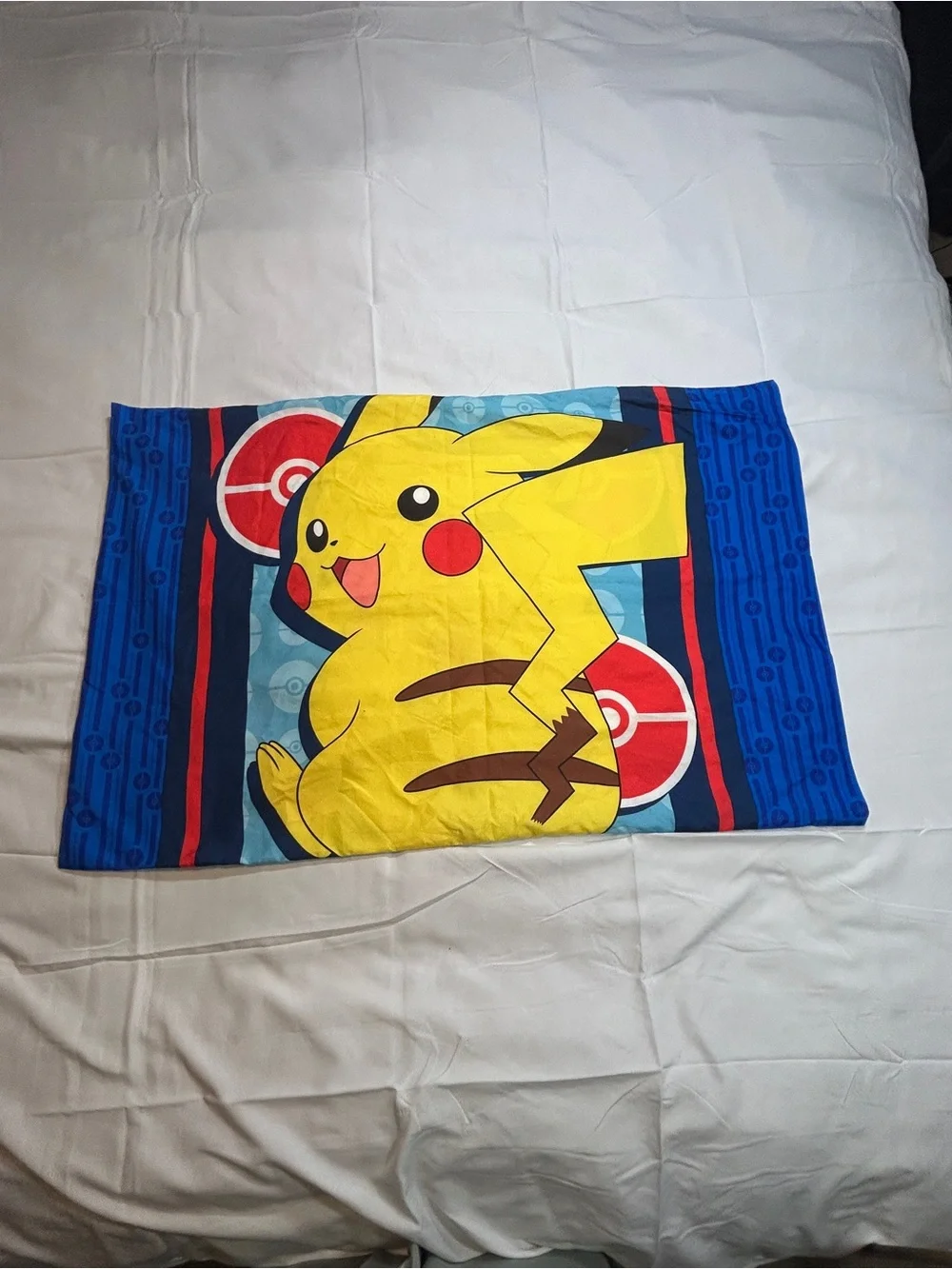 Pokémon Pikachu Pillowcase Set 2 Pillowcases + 1 Sham Blue Yellow Poké Ball